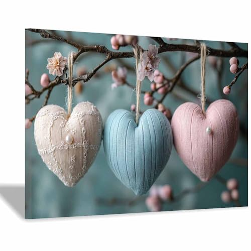 Toile murale cœurs en tissu pastel BOHUO, cadre élégant de 40x60cm pour chambre chic