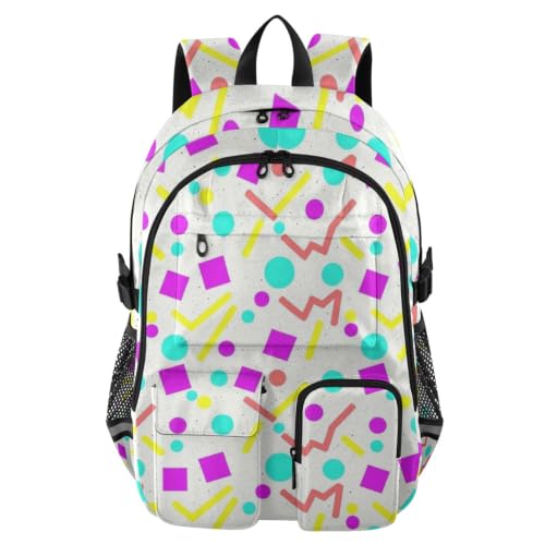 Mochila retro años 80 laptop diseño abstracto Memphis blanco niñas