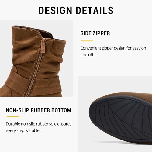 Image of Vepose Women's Slouch Ankle Boots, Flat Low Heel Side Zip Booties 939A