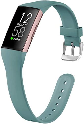 GEAK Compatible with Fitbit Charge 4/3 Bands for Women Men, Slim Soft Silicone Sports Wristbands, Small Pine Green