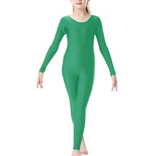 P&R DANCEWEAR LTD Girls Full Sleeve Footless Catsuit Scoop Neckline Footless Dance Unitard for Ballet, Dance, Acrobatics, Gymnastic Performance Green 11-12 years
