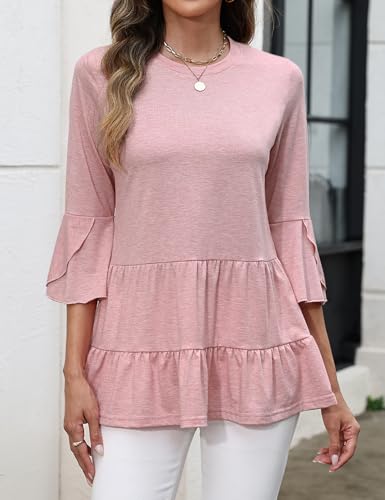 CiCiBird Women's 3/4 Ruffle Sleeve Babydoll Top Loose Peplum Crewneck Tunic 2025 Fashion Casual Shirt4