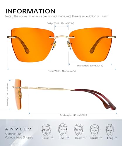 Image of ANYLUV Rimless Blue Light Glasses for Women /Men, Fashion Lightweight Blue Light Blocking Glasses with Stylish Metal Temples