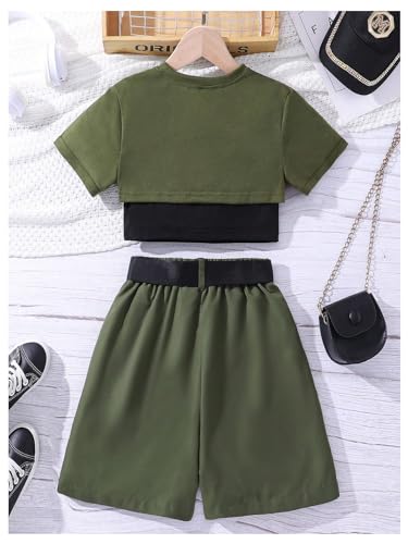 Image of SweatyRocks Girl's 3 Piece Outfits Short Sleeve Crop Top and Camisole with Cargo Shorts Set Multicolor 9Y