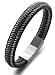 Halukakah "JAZZ" Men's Genuine Leather Bracelet Titanium Magnetic Clasp Size Adjustable 8.2"-8.7"(21-22cm) with FREE Giftbox(Silver)
