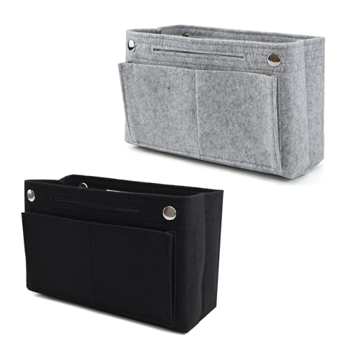 GOTDYBST 2 StüCk Felt Bag Organiser, Longchamp Organizer, Taschen Organizer, 24 * 15 * 8cm Handtaschen Organizer, Innentasche FüR Handtasche Geeignet FüR Damen Und MäDchen(Hellgrau Und Schwarz)