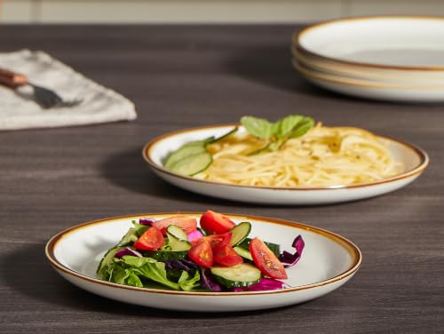 Image of ONEMORE Ceramic Plates Set of 6, 8.5 inch Small Dinner Plates for Appetizer, Salad and Dessert. Oven, Microwave and Dishwasher Safe Plate. Rustic Kitchen Porcelain Dish - Cream White