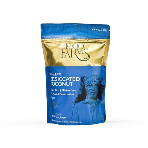 Image of 1000Farms Organic Desiccated Coconut Powder 250g | 100% Natural, Unsweetened Dry Coconut (Nariyal Burada /Khopra Bura) | Ideal for Baking, Cooking & Sweets