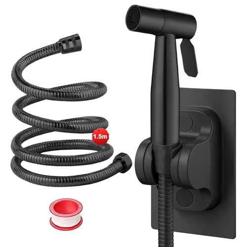 DEANKEJI 1,5 Metros Acero Inoxidable Grifo para WC-Conjunto, Negro Duchas Higienicas para WC con Manguera, Pulverizador de Bidé, Ducha Inodoro, para Baño, Cocina, Hotel