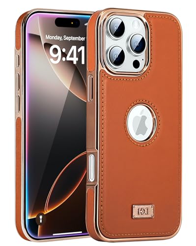 Image of BOUNCEBACK Faux Leather Electroplated Logo Cut Back Case /Cover for iPhone 16 Pro - Brown