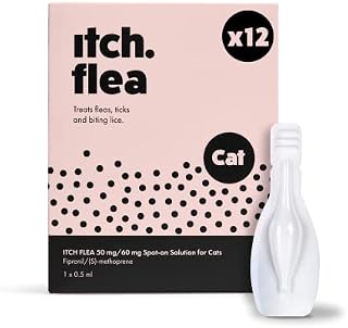 Itch | Flea Treatment Spot-On Solution for Cats | Kills Fleas, Lice, Ticks, Eggs and Larvae | With Fipronil and S-methoprene | 12 Pipettes