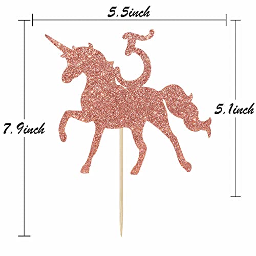 Rose Gold Glitter Five Cake Topper With Unicorn - Happy 5Th Birthday - Boy Or Girl Birthday Number 5 Theme Party Decorations #TOP2