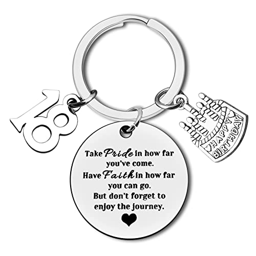 Llavero de 18 cumpleaños feliz regalo de cumpleaños inspirador regalo de cumpleaños de 18 años para mujeres, hombres, amigos, hijo, hija, regalo de estímulo, joyería de feliz cumpleaños Cover