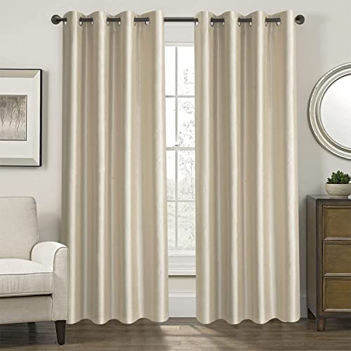 Image of GYROHOME Faux Silk Room-Darkening Blackout Curtains (Beige Liner) Solid Window Treatment Drapes for Bedroom Living Room, Thermal Insulated Ring Top (2Panels, 46x90inch,Light Gold)