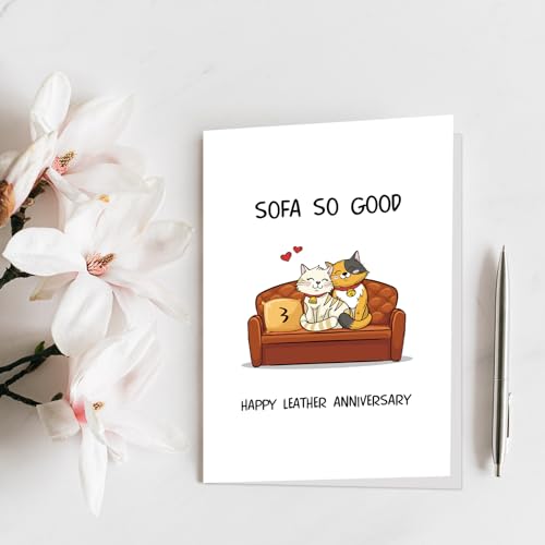 Qiliji-Funny-Cats-3rd-Anniversary-Card-Happy-Leather-Anniversary-Pun-Card-for-Husband-Wife-Cute-Third-Wedding-Anniversary-Card-for-Men-Women-3-Years-Anniversary-Card-Gift-for-Couple