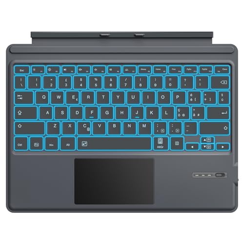 MoKo Italienische Tastatur für Microsoft Surface Pro 7 Plus/Pro 7/Pro 6/Pro 5/Pro 4/Pro 3, QWERTZ Layout Bluetooth Wiederaufladbare Tastatur mit Trackpad, 7-Farben Hintergrundbeleuchtung