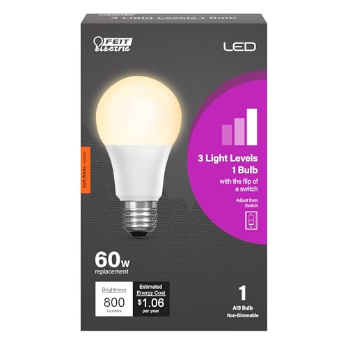 Feit Electric A19 Switch-to-Dim LED, E26, 60W Eq, 2700K, 3-Level Dimming