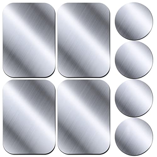 Rouclo Lot de 8 Plaques métalliques Fines pour Support Magnétique pour Téléphone de Voiture, Metal Plates pour Support Voiture Aimanté Plaques Métalliques avec Adhésif