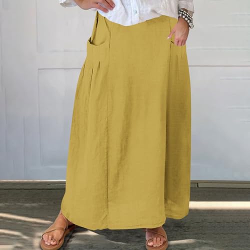 Women Casual Skirts Elastic Waist Summer Skirts Plus Size Maxi Skirts with Pockets A Line Vacation Skirts Loose Skirt2