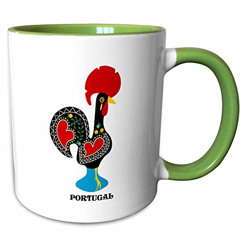 3dRose black Portuguese Rooster or galo de barcelos 15oz Two-Tone Green Mug