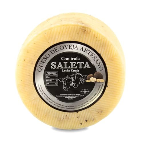 SALETA® Queso Artesano de Oveja Curado con Trufa Entero (2,3 Kg) | 100% natural, sin aditivos ni conservantes | Leche cruda de oveja, trufa, cuajo y sal | Queso Gourmet