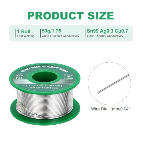 Image of MECCANIXITY Rosin Core Solder, 50g Tin Solder Wire Flux Core Solder 1mm for Electrical Soldering, Sn99.3 Cu0.7