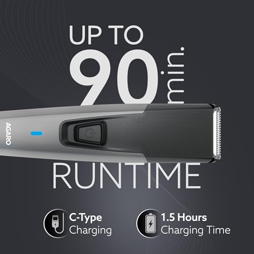 Image of AGARO Beard Trimmer MT5005, 90 mins run time with Type C, 6 comb attachments, Self sharpening blades | Trimmer for Men