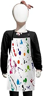 Lunarable Colorful Kids Apron, Abstract Paint Splashes on White Background Expression Creativity Theme