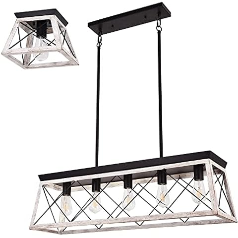 Luupyia One-Light Farmhouse Chandelier Lighting and 5-Lights Farmhouse Linear Kitchen Island Lighting Chandelier Cover