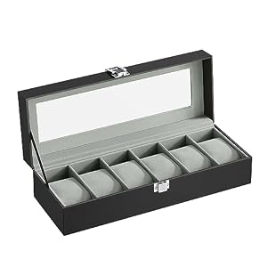 Songmics JWB06BK Uhrenbox Schwarz 6 Fächer