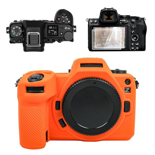 VOVMOEYA for Nikon Z6III Accessories Set, Camera Case, Screen Protector*2, Hot Shoe Cover*1, Silicone Camera Cover, Tempered Glass 9H, Orange