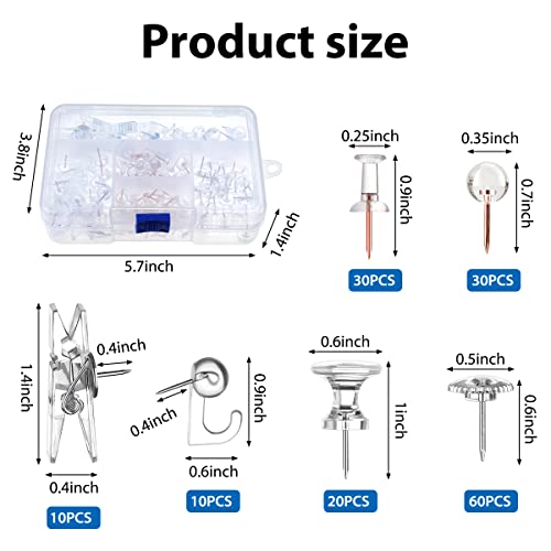 160 peças de tachinhas transparentes, tachinhas plásticas para quadro de cortiça, quadro de avisos,