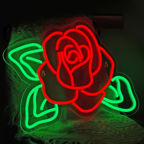 Image of Rose Flower Neon Lights,LED Rose Flower Neon Signs for Wall Decor, Neon Light Sign Neon Room Decor,USB Night Lights for Bedrooms, Shops,Florists, Bars, Parties, Wedding, Holiday Gifts(14.2*10.9in)