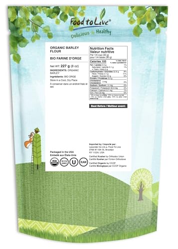 Food to Live Organic Barley Flour, 8 Ounces – Non-GMO, Stone Ground from Whole Hulled Barley, Fine, Kosher, Vegan, Bulk. Rich in Fiber. Perfect for Flour Blends. Great for Baking. Product of the USA. - Thumbnail 2