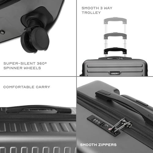 Image of Assembly Large Check-in Suitcase with 3 Packing Cubes & TSA Lock, Durable Polycarbonate Hard Shell Luggage for Adventure Travel, Grey, 28-Inch