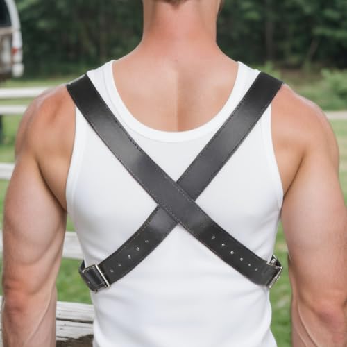 Men's Chest Harness Belt Costume, Adjustable Body Belt for Men, PU Leather Male Punk Chest Shoulder Muscle Show Fashion Costumes for Cosplay Party2