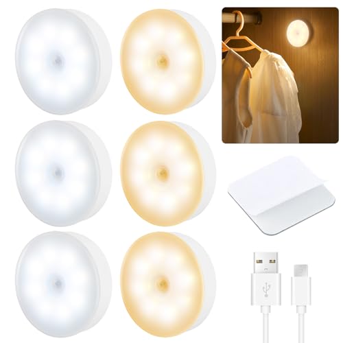 6 Pack Luz Nocturna LED Recargable por USB, Sensor de Movimiento para Interiores, 8 LED, Adsorción Magnética para Armarios, Pasillo, Escalera, Sótano, Garaje