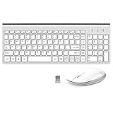 Wireless Keyboard and Mouse，Ergonomic Quiet Silent USB Full Size Pro Compact Keyboards Mice Combo Compatible Laptop Computer Pc for Windows Xp Android（Silver and White）