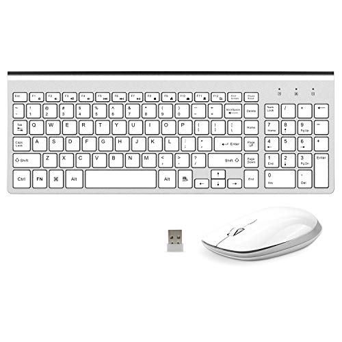 Wireless Keyboard and Mouse，Ergonomic Quiet Silent USB Full Size Pro Compact Keyboards Mice Combo Compatible Laptop Computer Pc for Windows Xp Android（Silver and White）
