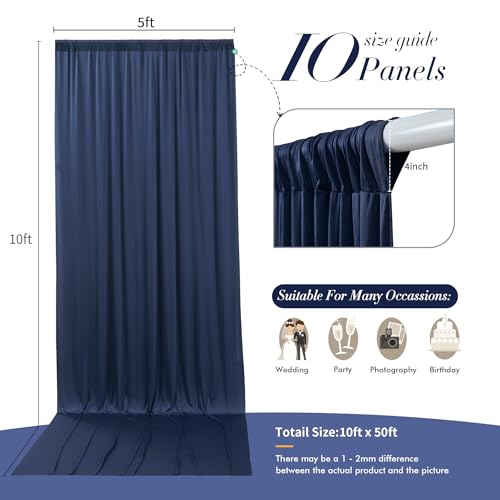 50 ft x 10 ft Wrinkle Free Navy Blue Backdrop Curtain for Parties,Polyester Photo Backdrop Drapes, Thick Background 10 Panels 5ft x 10ft for Baby Shower Wedding Birthday Party Backdrop Stand by Outpain - Used condition - Image 5