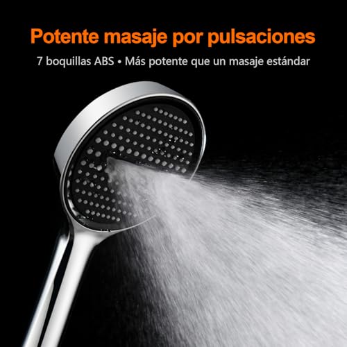 Miniatura 4 de Grifema Alcachofa De Ducha De Mano, Placa Grande 130 Mm, 4 Modos De Chorro, Alta Presión, Boquillas De Silicona Antical, Acabado Cromado, Compatible Universalmente, G806
