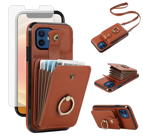 Coque iPhone 12 Mini RFID avec étui portefeuille et anneau support