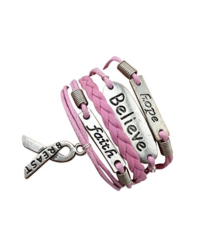 STRASS & PAILLETTES Bracelet rose ruban, believe, breast, faith, lutte contre le cancer