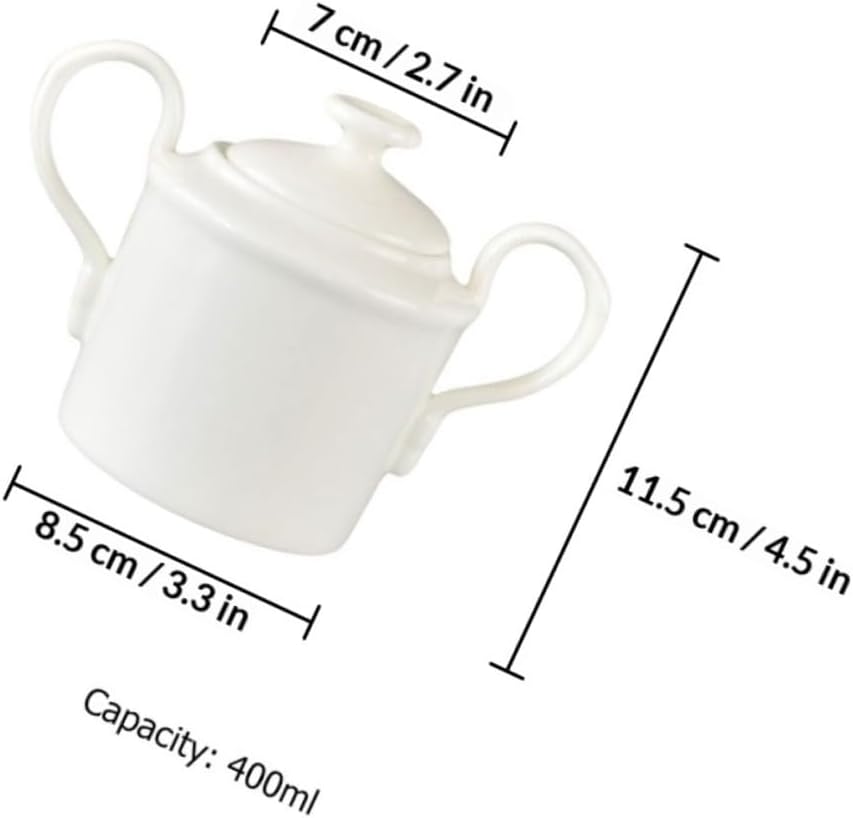 TOYANDONA Ceramic Sugar Cube Jar with Lid White Porcelain Sugar Bowl Double Handle Creamer Dessert Container for Kitchen Countertop Household Storage