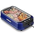 CUSIMAX Smokeless Grill, 1500W Electric Indoor Grill with LED Smart Display & Tempered Glass Lid, Non-stick Removable Plate, Blue