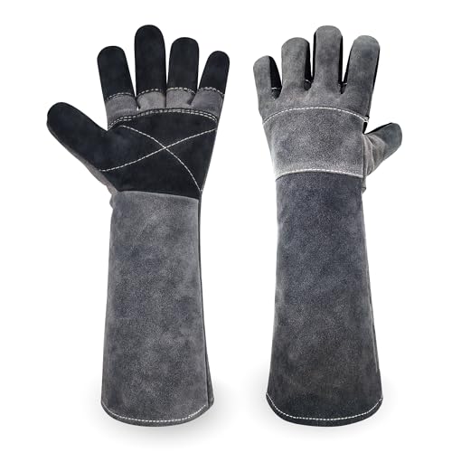 MOUTCLMB Animal Handling Gloves, 17.7 Inches, Double Leather Reinforced, for
