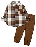 Boiltcat Toddler Boy Clothes 4t 3t Boys Clothes Long Sleeve Flannel Plaid Shirt Tops Cargo Sweat Pants Toddler Outfits for Boys 2 Piece Fall Sweatsuits Brown