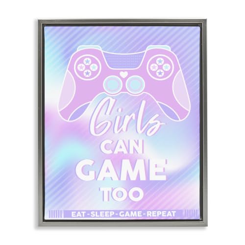 Girls Can Game Too Pastel Phrase, 25 x 31 Inch Canvas in Floater Frame