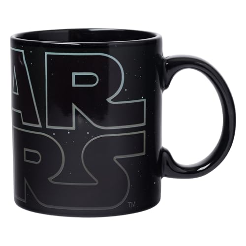 Silver Buffalo Star Wars Logo Heat Reveal Ceramic Coffee Mug Featuring Boba Fett, Yoda, Luke, C3PO, R2D2, Darth Vader, and Stormtrooper, 20-Ounces