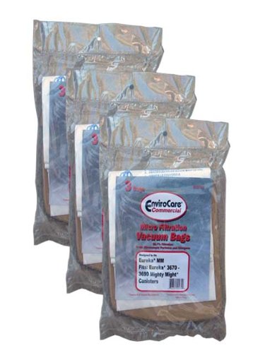 9 Eureka Style MM Commercial Bags Allergy Mighty Mite Vacuum, Canister Limited, Sanitaire Vacuum Cleaners, 3670, 3680, 3690, 602695, 60295B, 60295-12, 60296, 60296-12(filteraire), 60297-10, S3681B
